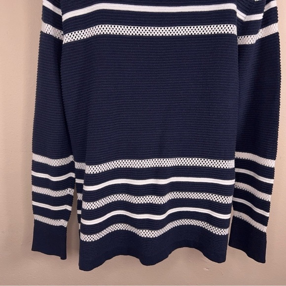 LARGE CHRISTOPHER AND BANKS NAVY BLUE WHITE KNIT TOP SWEATER COASTAL PREPPY - Picture 3 of 10